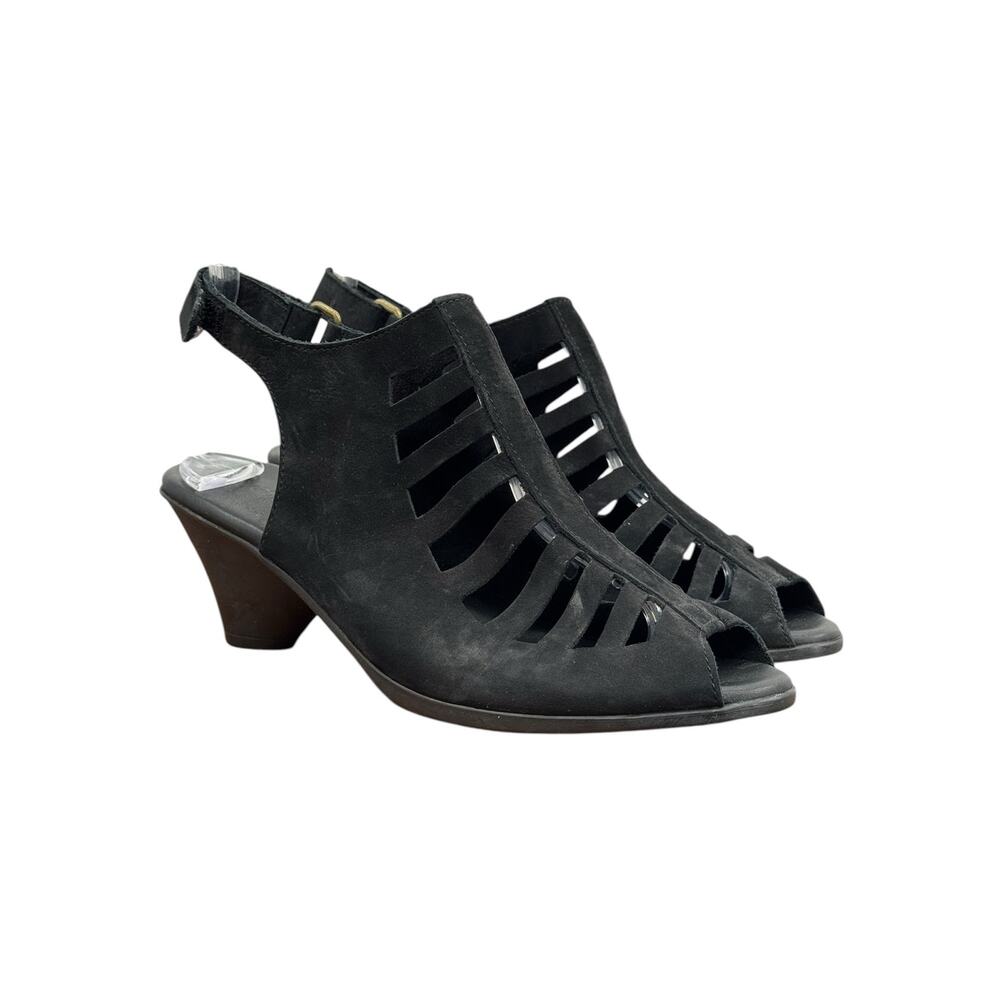 Arche Soexor Slingback Sandals 39 8 Womens Black Leather Comfort Peep Toe Cutout